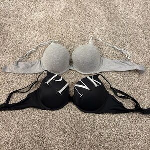 Victoria's Secret PINK Black and Gray Bra Duo
